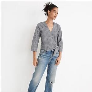 Madewell Blue and White Gingham  Wrap Top size Small